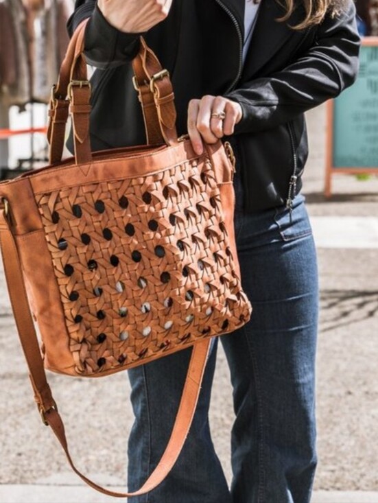 Anabaglish Handbags - Anabaglish Hadley Woven Leather Satchel Crossbody With Pouch Bag Purse Set Tan